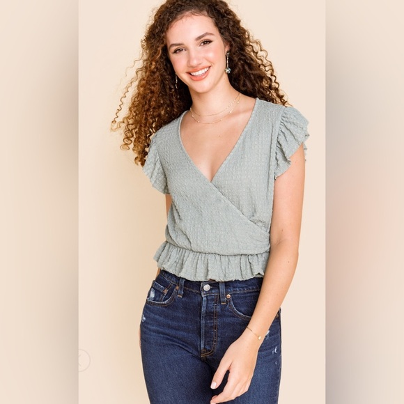 Elegant Green Wrap Top - Picture 1 of 6
